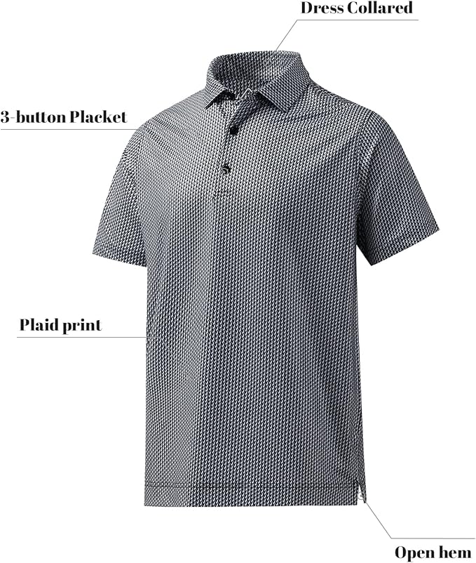 Mens Geometric Print Polo Shirt Short Sleeve Athletic Golf Top