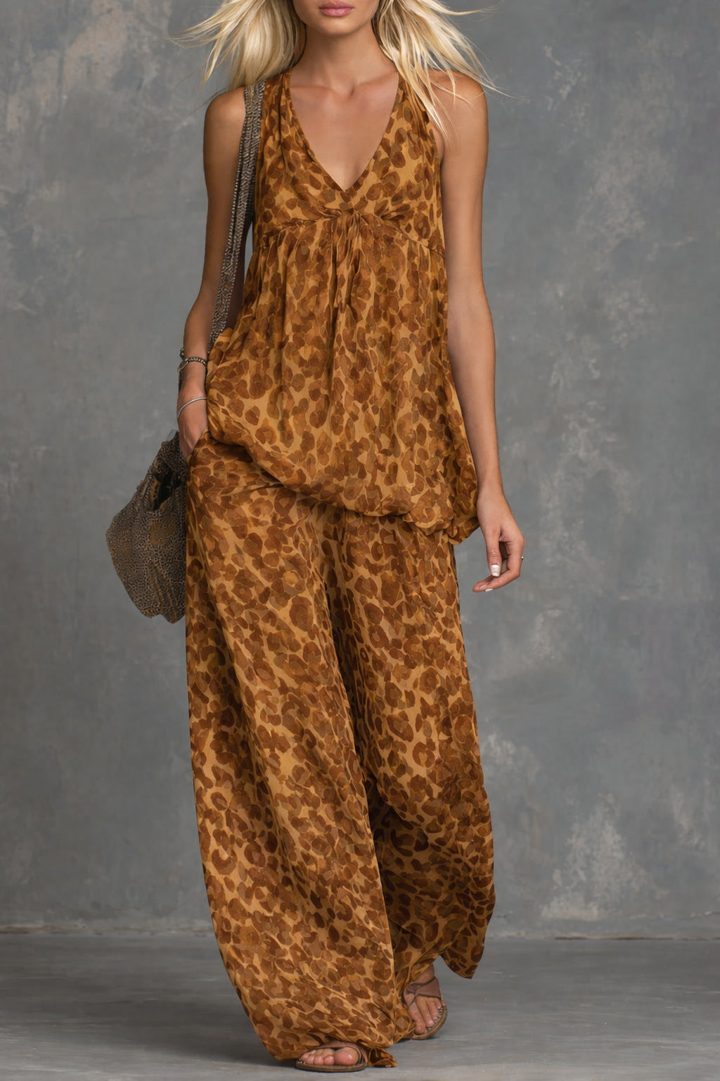 Women’s Leopard Print Sleeveless Tank Top and Wide-Leg Chiffon Pants Set - Image 8