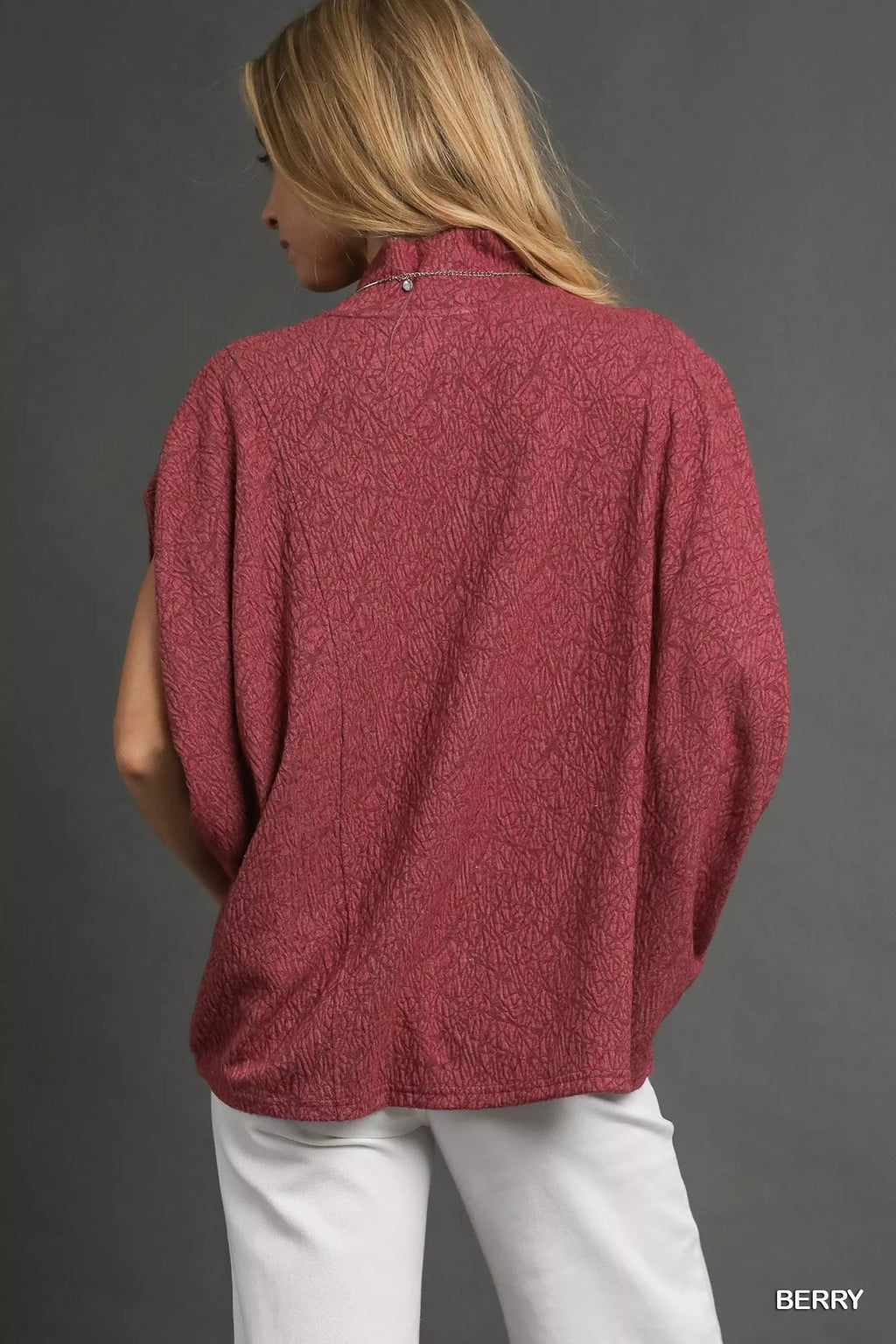 Textured Mock Neck Relaxed Top in Berry
