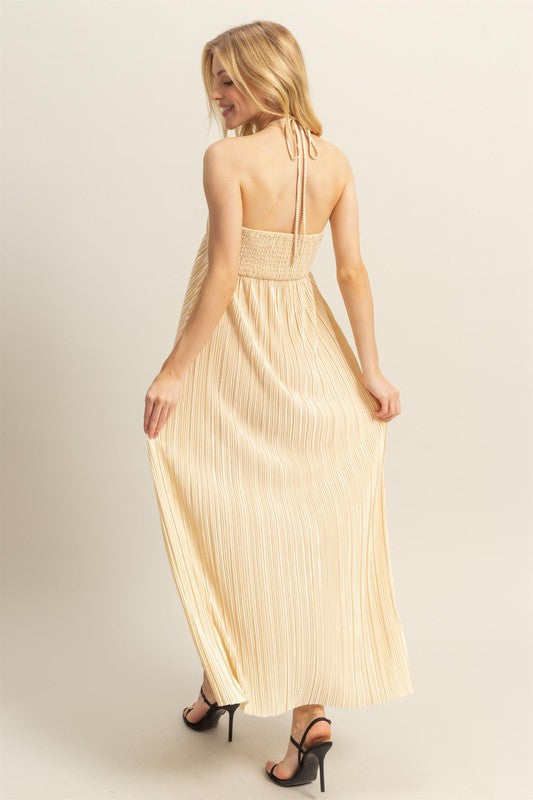 Beige Knotted Halter Neck Maxi Dress