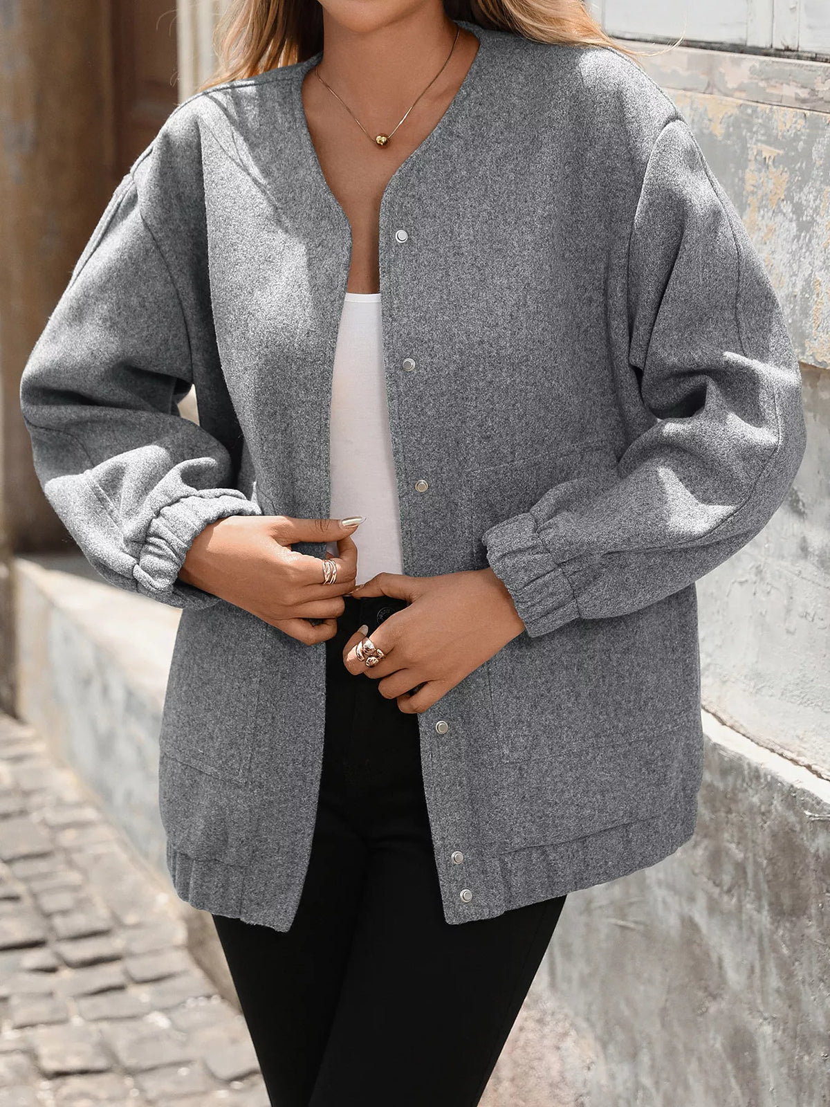 Snap Down Dropped Shoulder Jacket