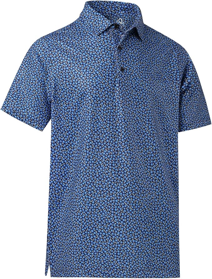 Mens Floral Golf Polo Shirt Short Sleeve Dry Fit Athletic Top