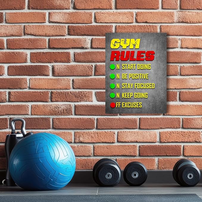 Gym Quotes Wall Art,Inspirational Workout Wall Decor,Gym Rules Canvas Wall Art for Exercise Fitness Room