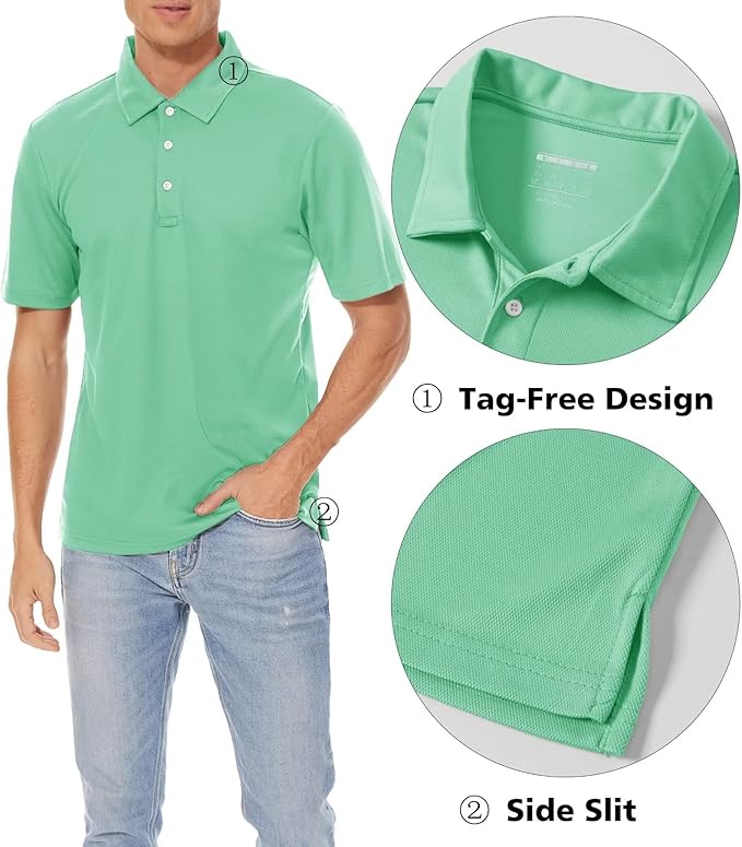 Men's Quick Dry Pique Golf Polo Short Sleeve Performance Shirt
