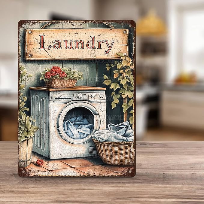 Vintage Laundry Room Tin Sign Retro Metal Poster Funny Laundry Wall Art Cafe Toilet Farm Room Garden Plaque Outdoor Farmhouse Decor Bathroom Restroom 12 * 16inch