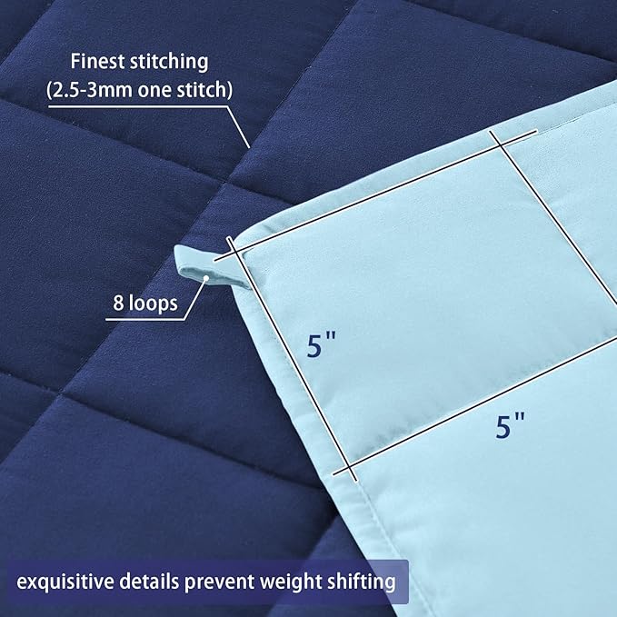 yescool Weighted Blanket for Adults (15 lbs, 60" x 80", Navy & Blue) Cooling Heavy Blanket for Sleeping Perfect for 140-160 lbs, Queen Size Breathable Blanket with Premium Glass Bead, Machine Washable