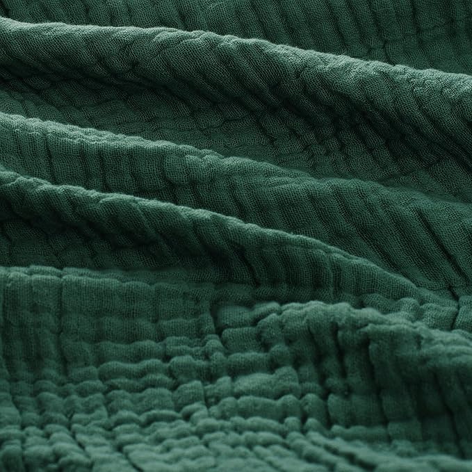Carriediosa 100% Cotton Muslin Throw Blanket 90" X 90" Queen Size，4-Layers Summer Gauze Throws for Bed Couch，Soft Lightweight Breathable Linen Blankets Bedspread for Adults All Season，Dark Green