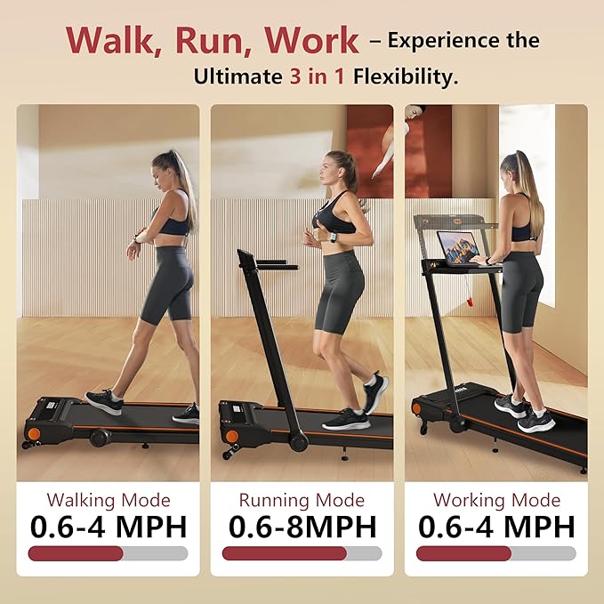 3-in-1 Foldable Treadmill with Desk Workstation and Incline