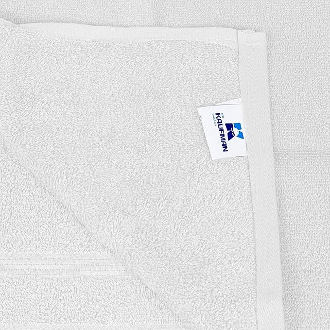 Kaufman - Premium Hand Towels Set for Bathroom, Spa, Gym, and Face Towel 100% Cotton Ring Spun, Ultra Soft Feel and Highly Absorbent Towels (White, 6-PK)