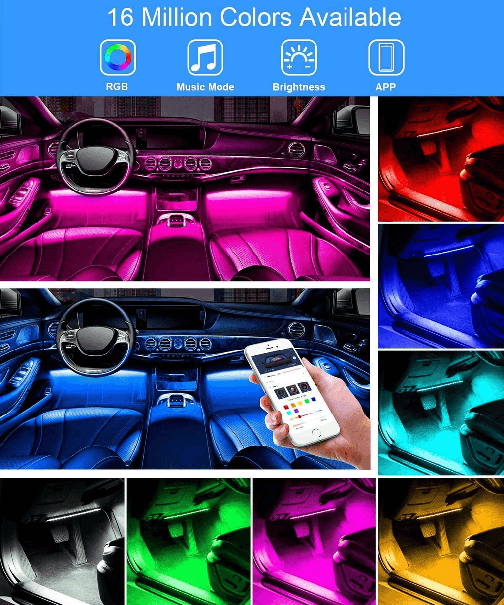 RGB LED Car Strip Lights with App Control & Music Sync Waterproof