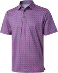Close up of striped men's golf polo with moisture-wicking performance fabric