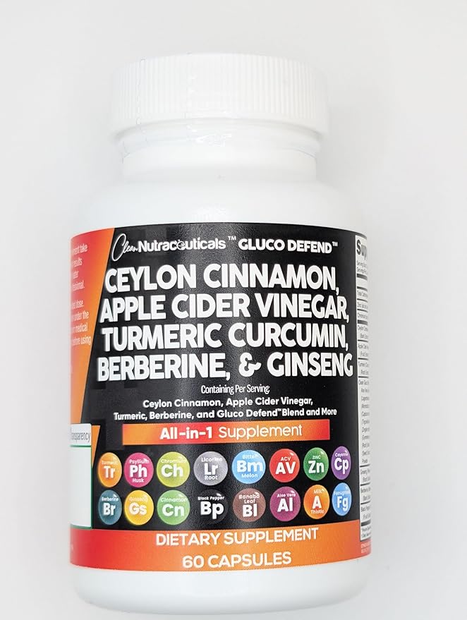 Clean Nutraceuticals Ceylon Cinnamon Turmeric Apple Cider Vinegar Ginseng Berberine Plus Bitter Melon Gymnema Milk Thistle Fenugreek - 2Pack