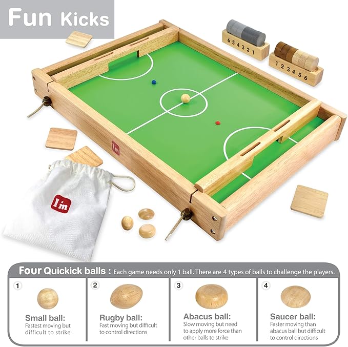 Big Flick n Kick: Wooden Multi Tabletop Indoor Portable Board Games for Kids and Family