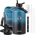 128oz Insulated Water Bottle, Triple Wall Vacuum Stainless Steel Water Bottles - Keeps Cold 48H, Reusable One Gallon Jug for Gym, Sports, Camping, Hiking,Travel, Midnight Blue Speckle