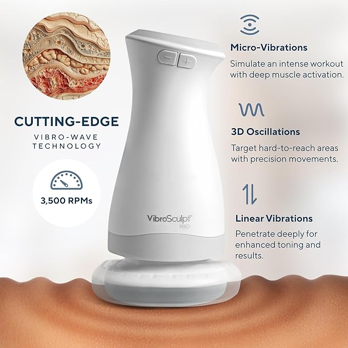 Vibro Sculpt PRO Anti-Cellulite Body Sculptor for Lymphatic Drainage - Micro Vibration Technology - Wireless & Lightweight Ergonomic Massage Gun for Women – Built for Toning & Smoother-Looking Skin
