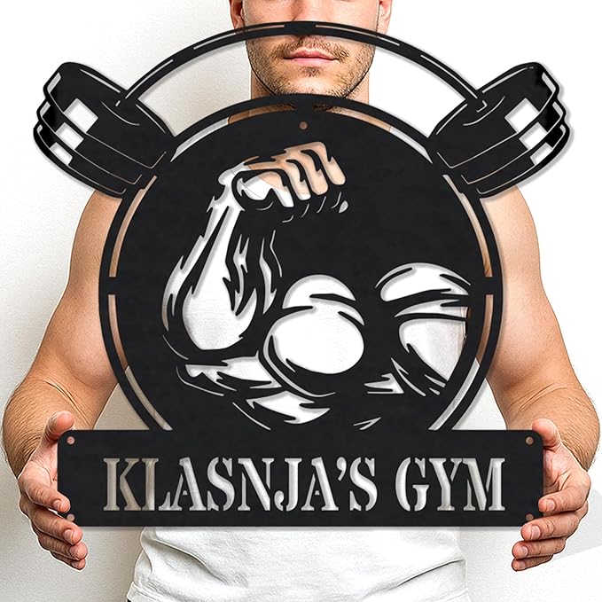 Personalized Gym Sign Custom Metal Wall Art for Workout Room, Home Fitness Center, Motivational Garage Decor, Powerlifting Gifts for Women, Men, Dad, Papa, Grandpa, Mother, Sister, Girls, Family
