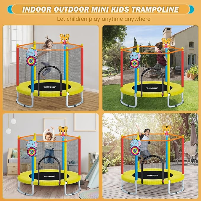 60-Inch Kids Mini Trampoline with Safety Net and Basketball Hoop