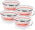 Set of four Golden Rabbit Showtime 24oz enamelware popcorn bowls with stainless steel rims.
