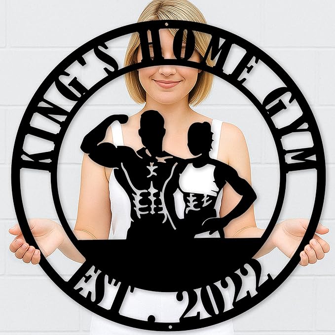 Gym Metal Wall Art Personalized Custom Name Fitness Decor, Workout Room Powerlifting Sign, Home Garage Center Motivational Gift for Women, Men, Dad, Papa, Grandpa, Mother, Sister, Girls, Family