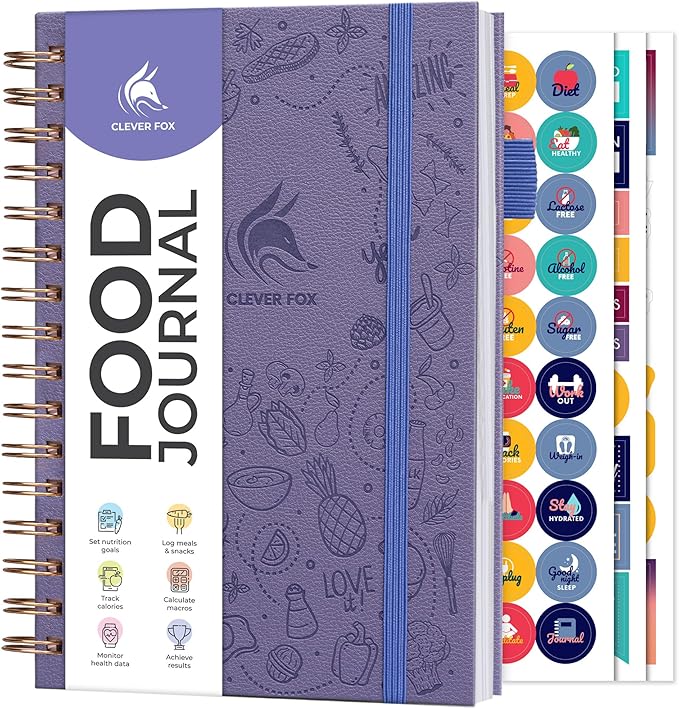 Clever Fox Food Journal Spiral - Daily Food Diary, Meal Prep Planner to Track Calories & Nutrients, Weight Loss Tracker Notebook (Lavender)