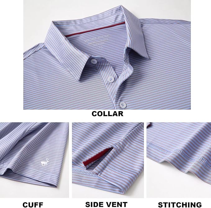 Men's Two-Tone Striped Performance Moisture-Wicking Polo