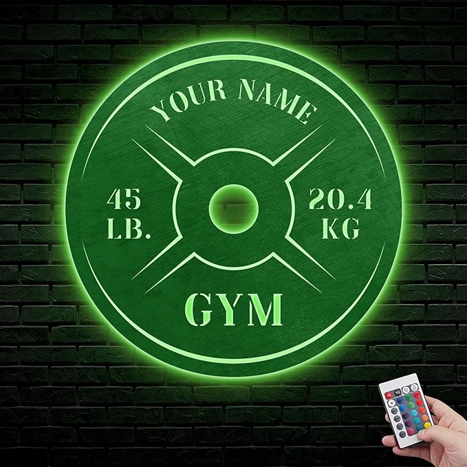 Personalized Home Gym LED Tin Metal Sign Multiple Sizes, Weight Lifting Exercise Workout Room Training Fitness Center Motivational Inspirational Quotes Decor Wall Art Hanging Accessories (08 LED)