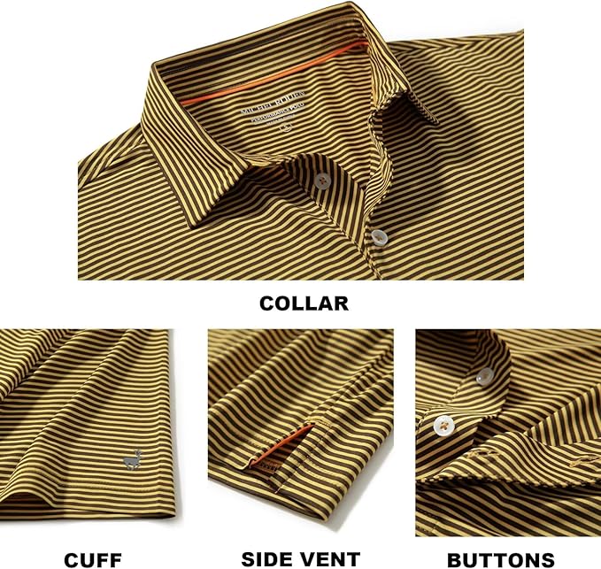 Men's Moisture Wicking Striped Golf Polo Short Sleeve Sport Shirt