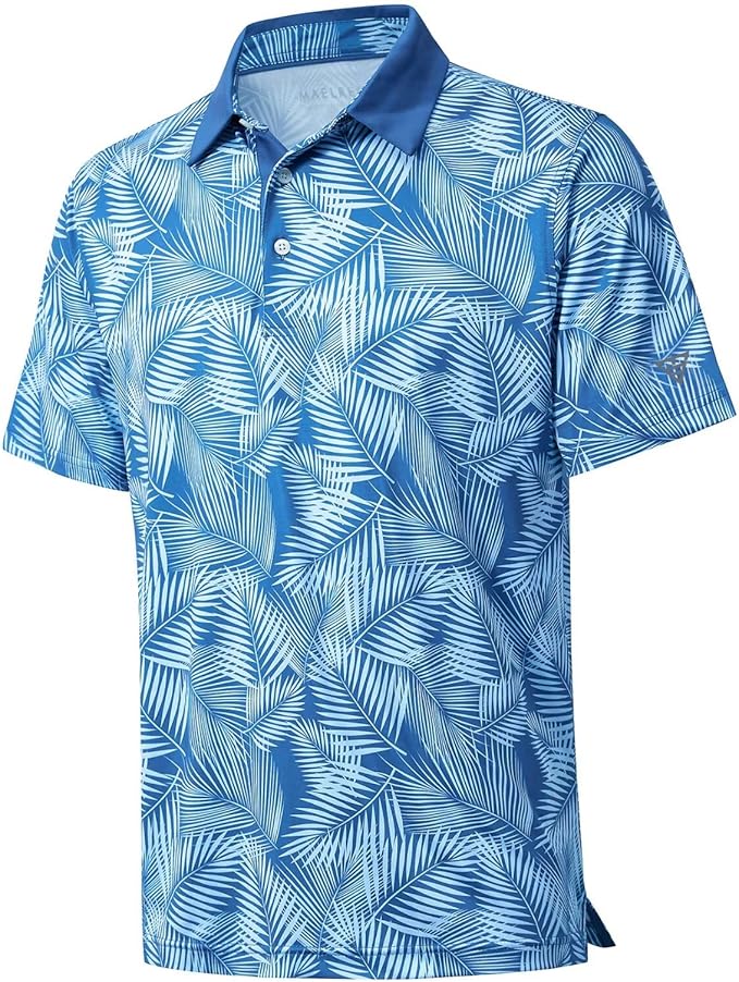 Men's performance golf polo with striped pattern and short sleeves