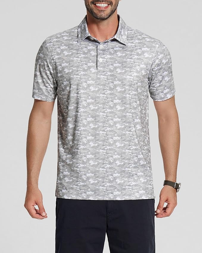 Men's Performance Striped Golf Polo - Moisture Wicking Sport Shirt