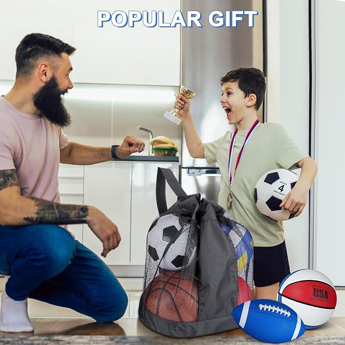 Realspring 6 Pcs Multi Sport Ball Set for Kid Teen Operation Christmas Official Size Football, Basketball, Soccer, Volleyball, Playground Ball, Baseball with Sports Equipment Bag Pump