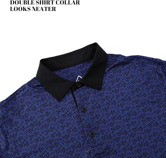 Men's Printed Performance Golf Polo - Quick-Dry Athletic Shirt