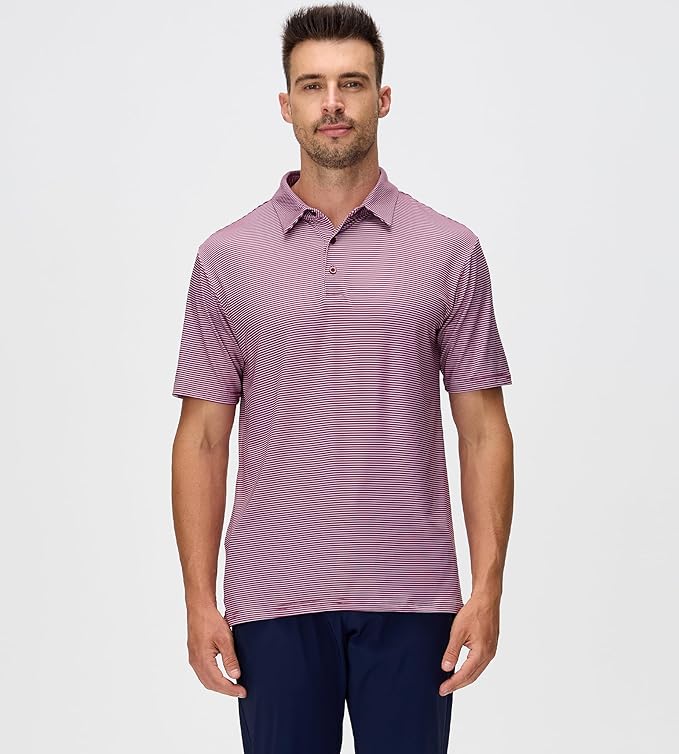 Jacquard Striped Men's Performance Golf Polo Moisture Wicking Shirt