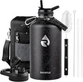 128oz Insulated Water Bottle, Triple Wall Vacuum Stainless Steel Water Bottles - Keeps Cold 48H, Reusable One Gallon Flask Jug for Gym, Sports, Camping, Hiking,Travel, Black Speckled
