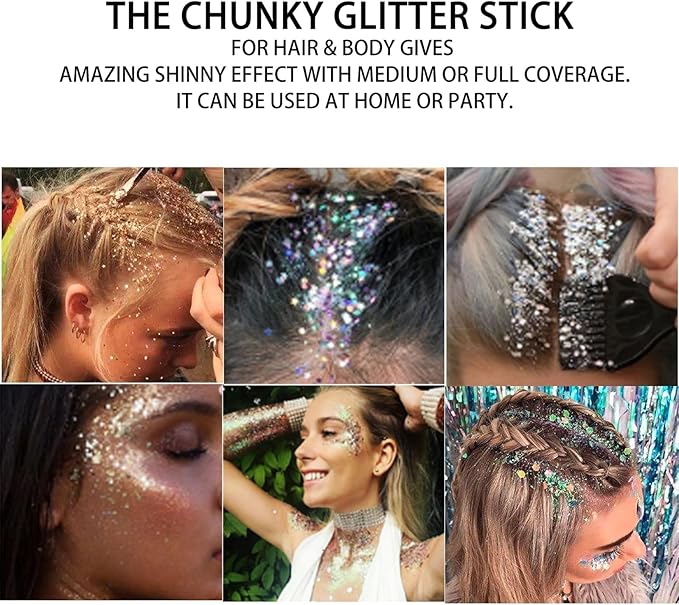 MEICOLY Blue Face Body Glitter Stick,Blue Hair Face Glitter Makeup,Mermaid Chunky Glitter Face Paint,Waterproof Sparkle Festival Rave Accessories for Women