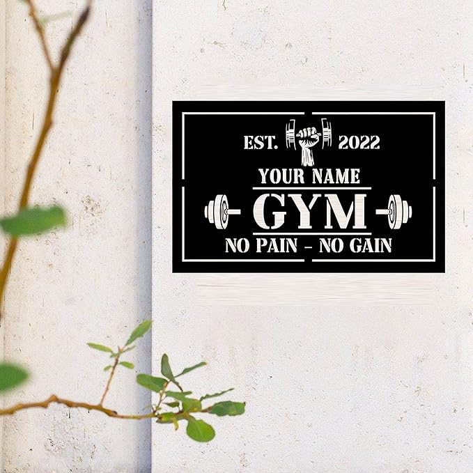 Personalized Home Gym LED Tin Metal Sign Multiple Sizes, Gym Sign Wall Decor, Exercise Workout Room Decor Fitness Center, Motivational Inspirational Hanging Wall Art Wall Plaque (01 w/o lights)