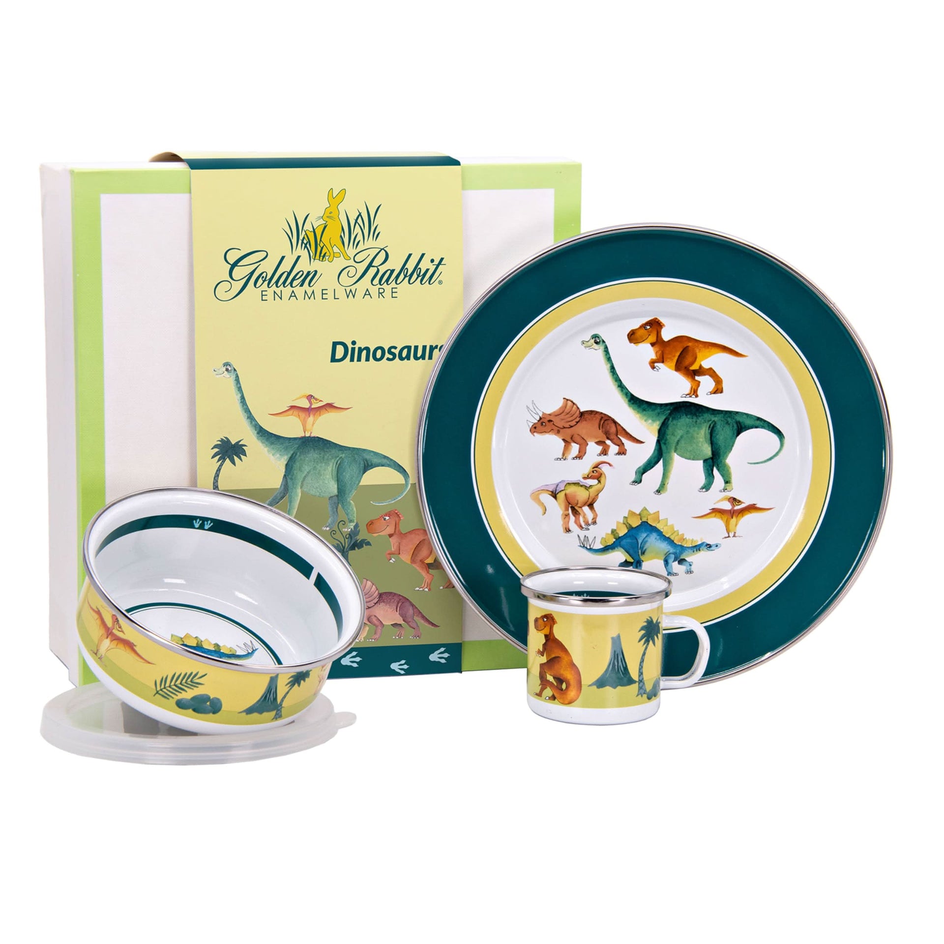 Golden Rabbit Enamelware 3-Piece Child Dinner Set – Durable & Non-Toxic