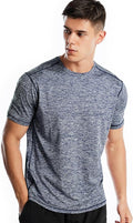 Men wearing a quick-dry moisture-wicking athletic short sleeve gym t-shirt in a relaxed fit.