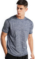 Men wearing a quick-dry moisture-wicking athletic short sleeve gym t-shirt in a relaxed fit.