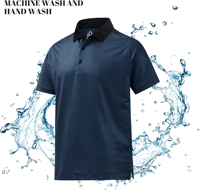 Men's Geometric Print Performance Golf Polo Shirt - Navy Blue