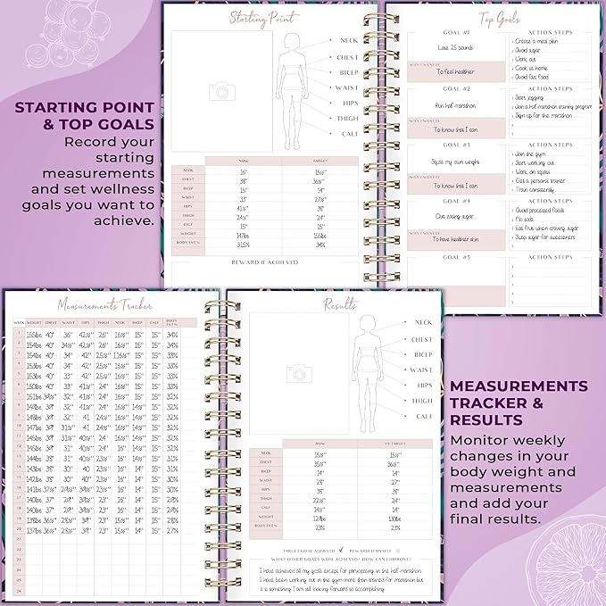 PLANBERRY Food Journal Premium – Nutrition Planner – Diet & Calorie Tracker – Meal & Exercise Diary – Weight Loss Journal (Wild Purple)