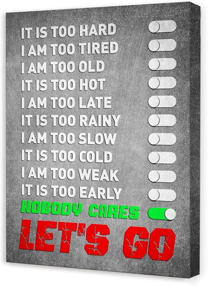 Gym Quotes Wall Art,Inspirational Workout Wall Decor,Let's Go Canvas Wall Art for Home Gym Exercise Fitness Room