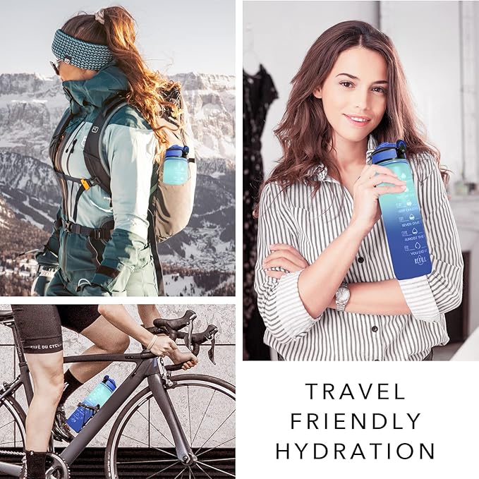 Hyeta 32 oz Water Bottles with Times to Drink and Straw, Motivational Water Bottle with Time Marker, Leakproof, Drinking Sports Water Bottle for Fitness, Gym and Outdoor