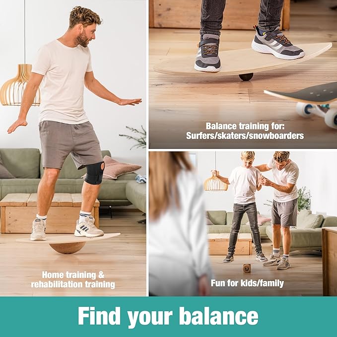 Board - unique board incl. corc roller, corc hemisphere and balance ball - surf balance board - balance training - balance board kids - balance board wood
