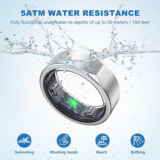 Smart Ring for Women Men - Titanium Fitness Tracker Ring with Heart Rate, Step Counting, Calories for iPhone and Android, No Subscription Fee (Sliver, 10)