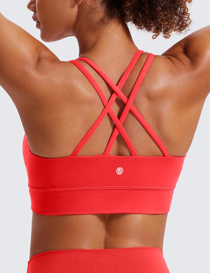 CRZ YOGA Softness Mold Womens Butterluxe Strappy Longline Sports Bra - Double Spaghetti Strap Workout Yoga Crop Top Athletic