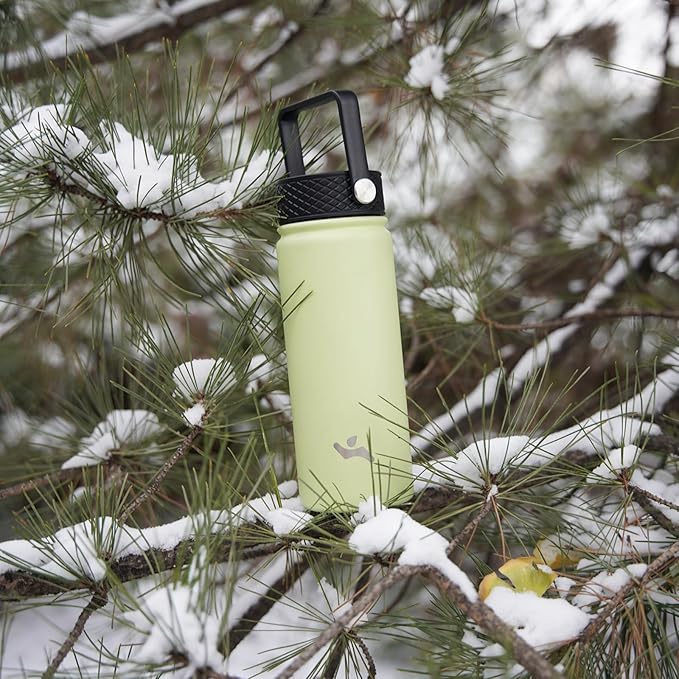 32 oz Insulated Water Bottle Stainless Steel Sport Bottles with 3 Lids,Macaron Green