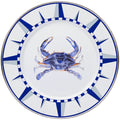 10.5 inch Golden Rabbit enamelware dinner plate featuring a blue crab pattern and stainless steel rim