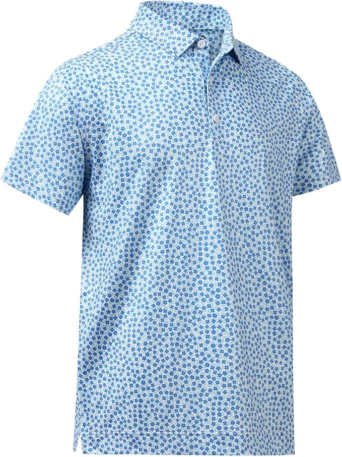 Men's Quick Dry Performance Polo Shirt - Athletic Print Golf Top