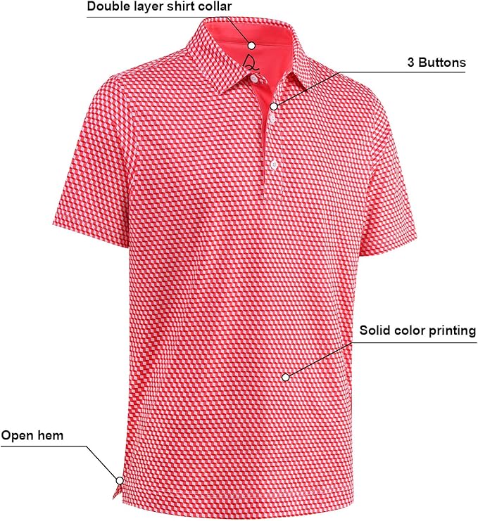 Men's Quick Dry Performance Polo Shirt - Athletic Print Golf Top