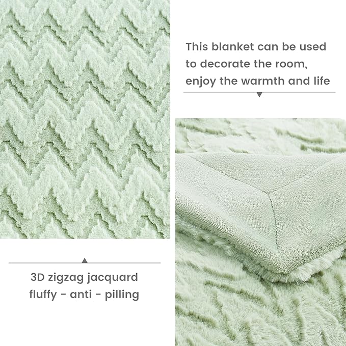 Cozy Bliss Faux Fur Throw Blanket for Couch - Soft Fuzzy Cozy Throw Gift Blankets for Women,Sage Green Boho Blanket for Sofa Bedroom Living Room.60 * 80 Inches